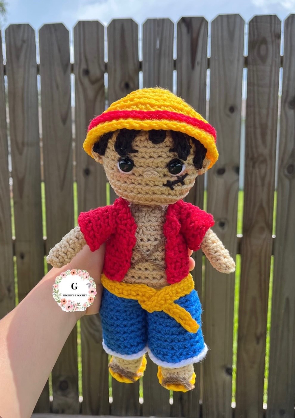 Straw-hat pirate crochet character plushie