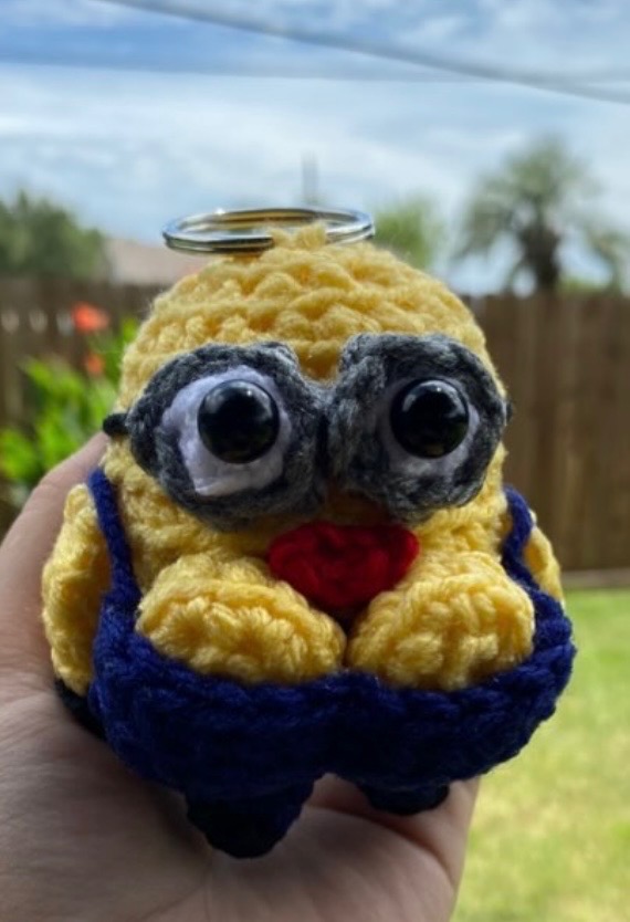 Yellow goggles crochet keychain