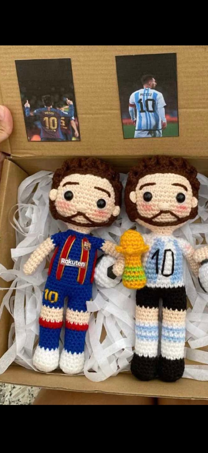 Matching crochet soccer player plushies
